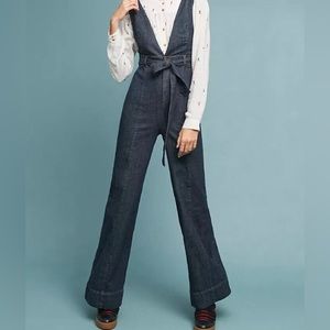 anthropologie v-neck denim jumpsuit